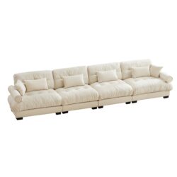 Super Comfort Oversized Modular Velvet Sectional Sofa With Ottoman - Cream