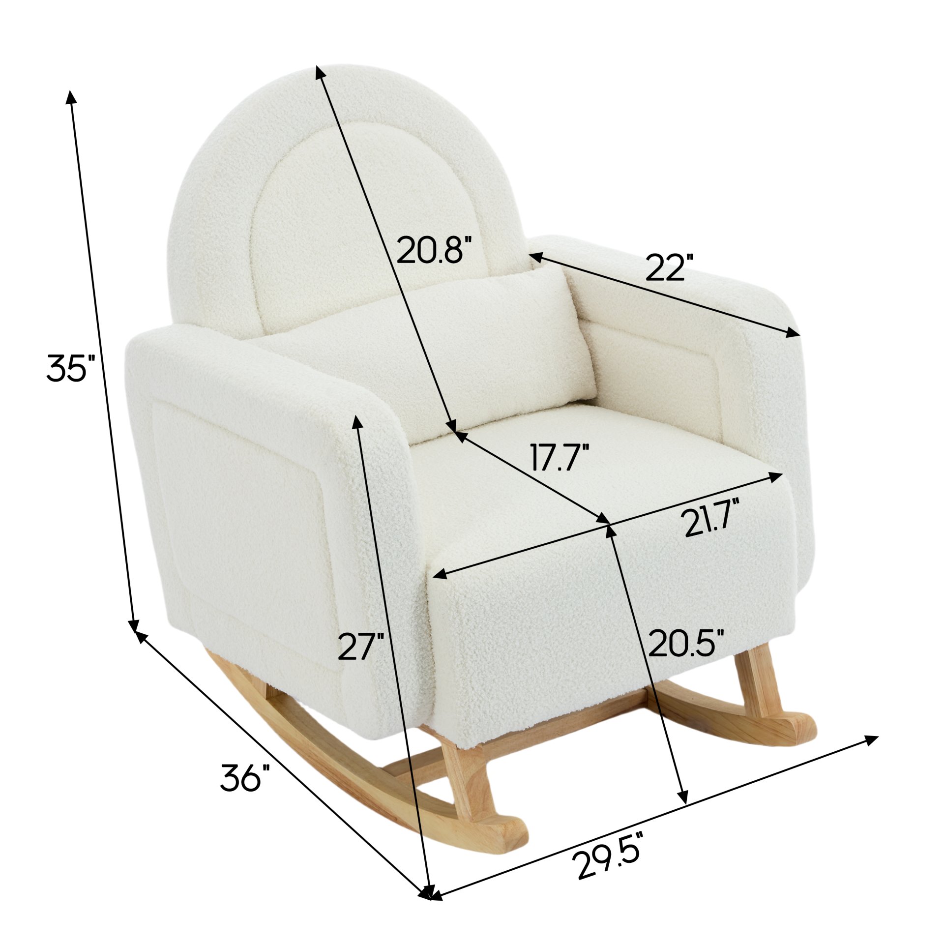 Accent Rocking Chair With Curved Back & Pillow, Base, Ultimate Comfort For Living Room Or Nursery - Cream White - Image 3