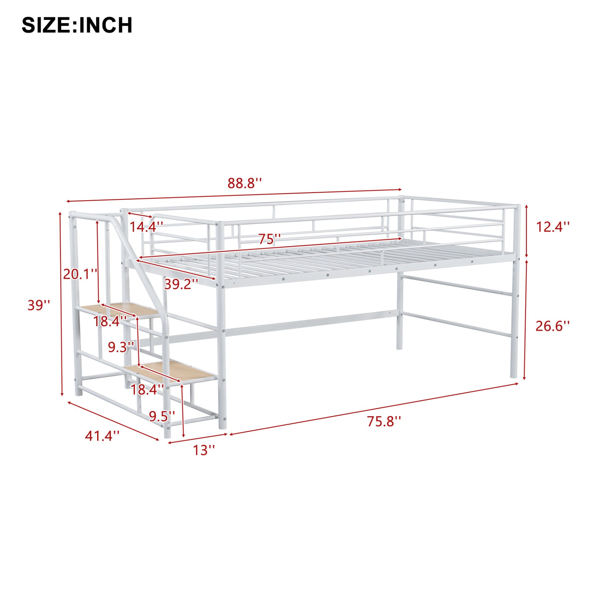 Twin Mid Loft Bed With Storage Stairs And Metal Frame - White - Image 3