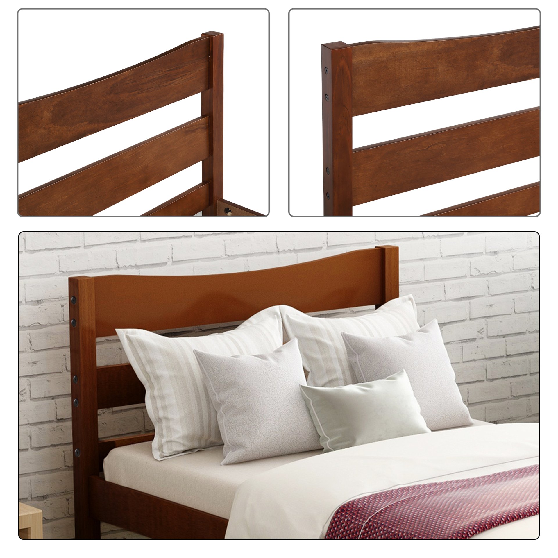 Twin Size Platform Bed With Headboard And Slat Support - Walnut - Image 5