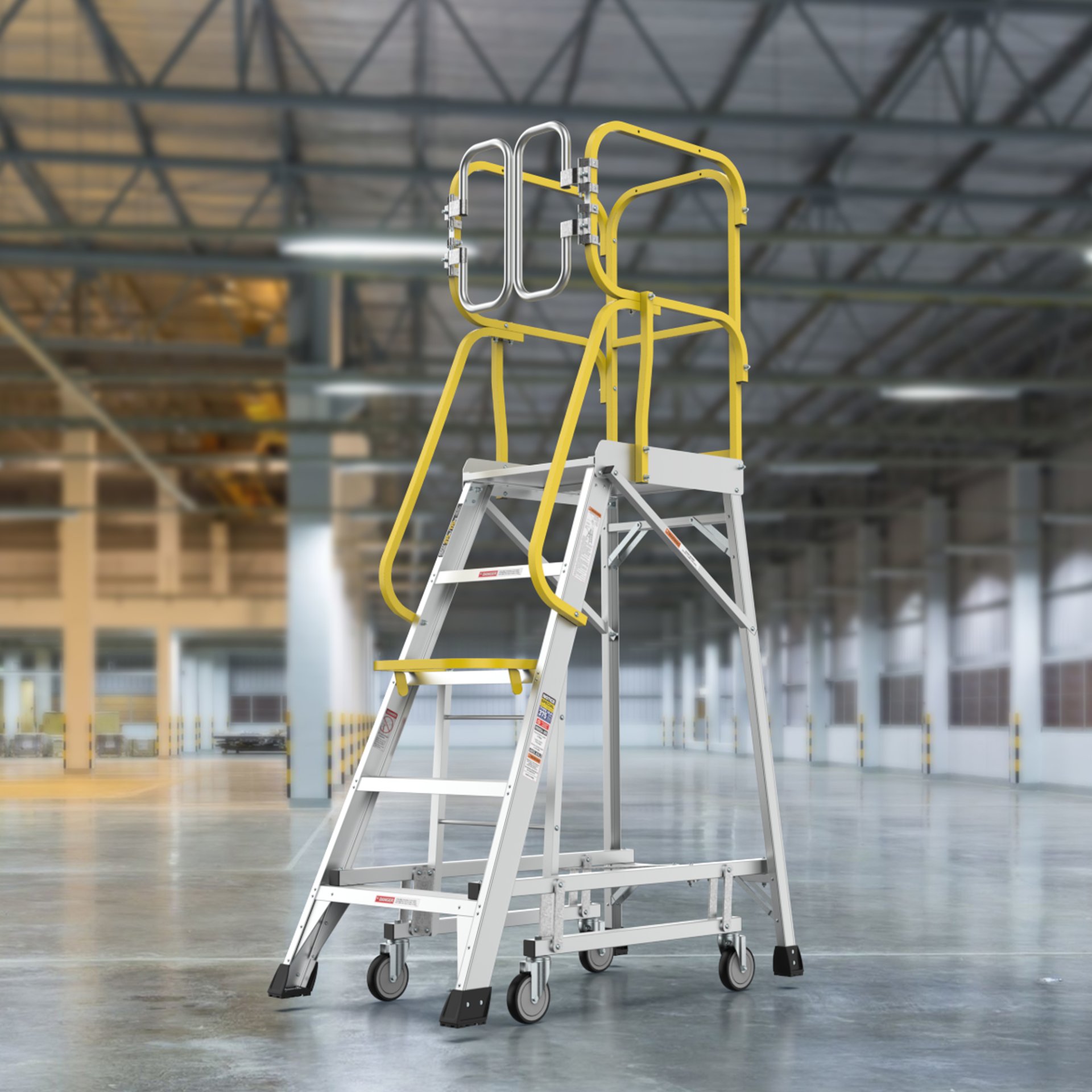 Heavy Duty Aluminum Rolling Platform Ladder With 5 Steps, 375Lbs Capacity - Silver - Image 3