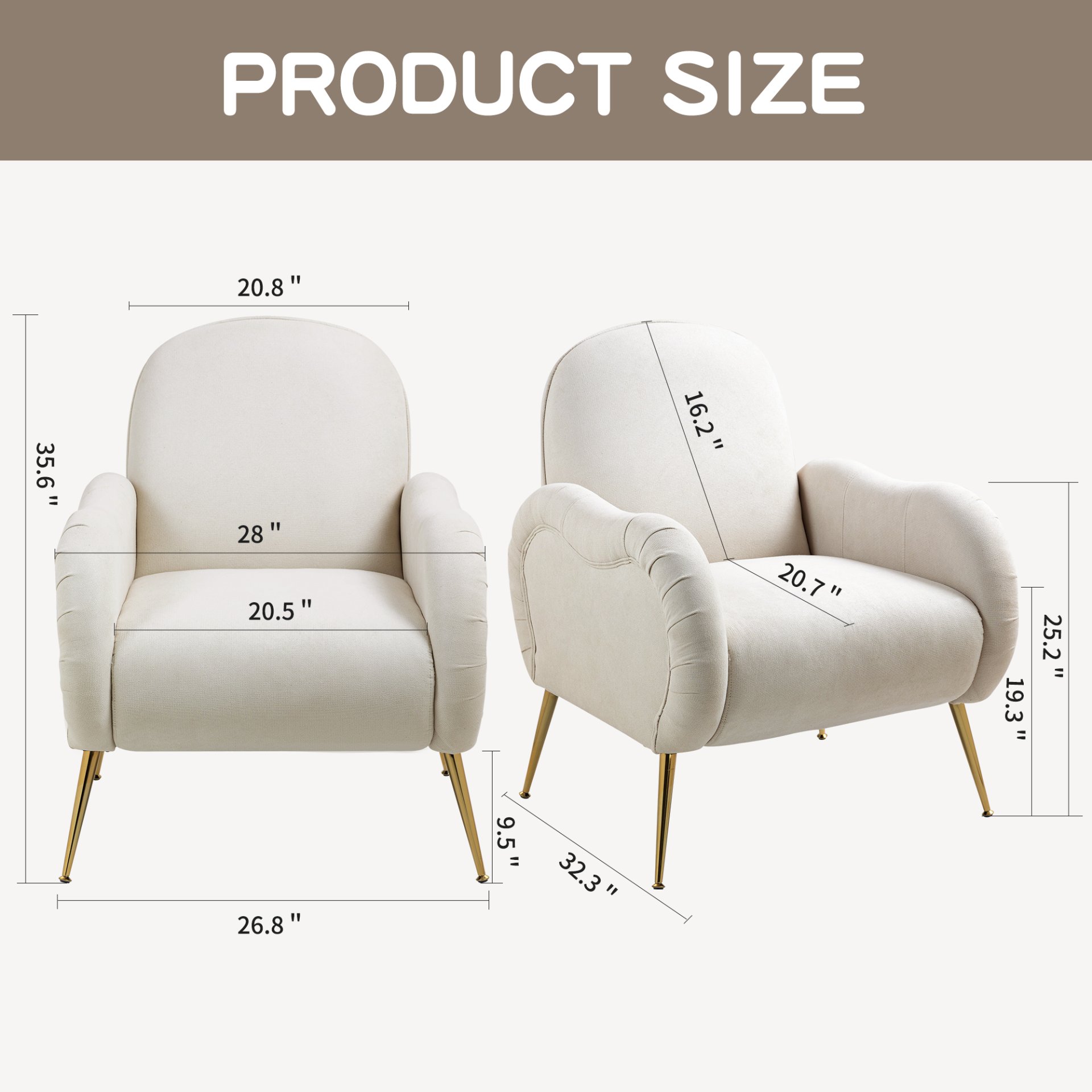 Modern Accent Chair With Snowflake Fabric And Metal Legs, Single Sofa Chair For Living Room - Beige - Image 3