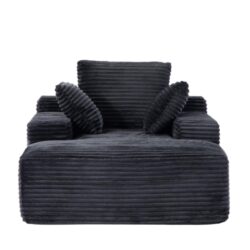 Oversized Chaise Lounge Chair Cozy Cloud Couch, Plush Corduroy Upholstered Sleeper Sofa Daybed With 3 Throw Pillows And Wide Armrest For Living Room - Black