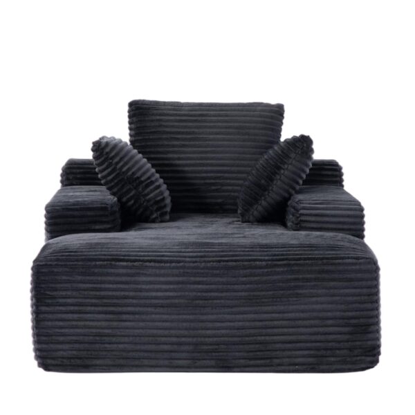 Oversized Chaise Lounge Chair Cozy Cloud Couch, Plush Corduroy Upholstered Sleeper Sofa Daybed With 3 Throw Pillows And Wide Armrest For Living Room - Black