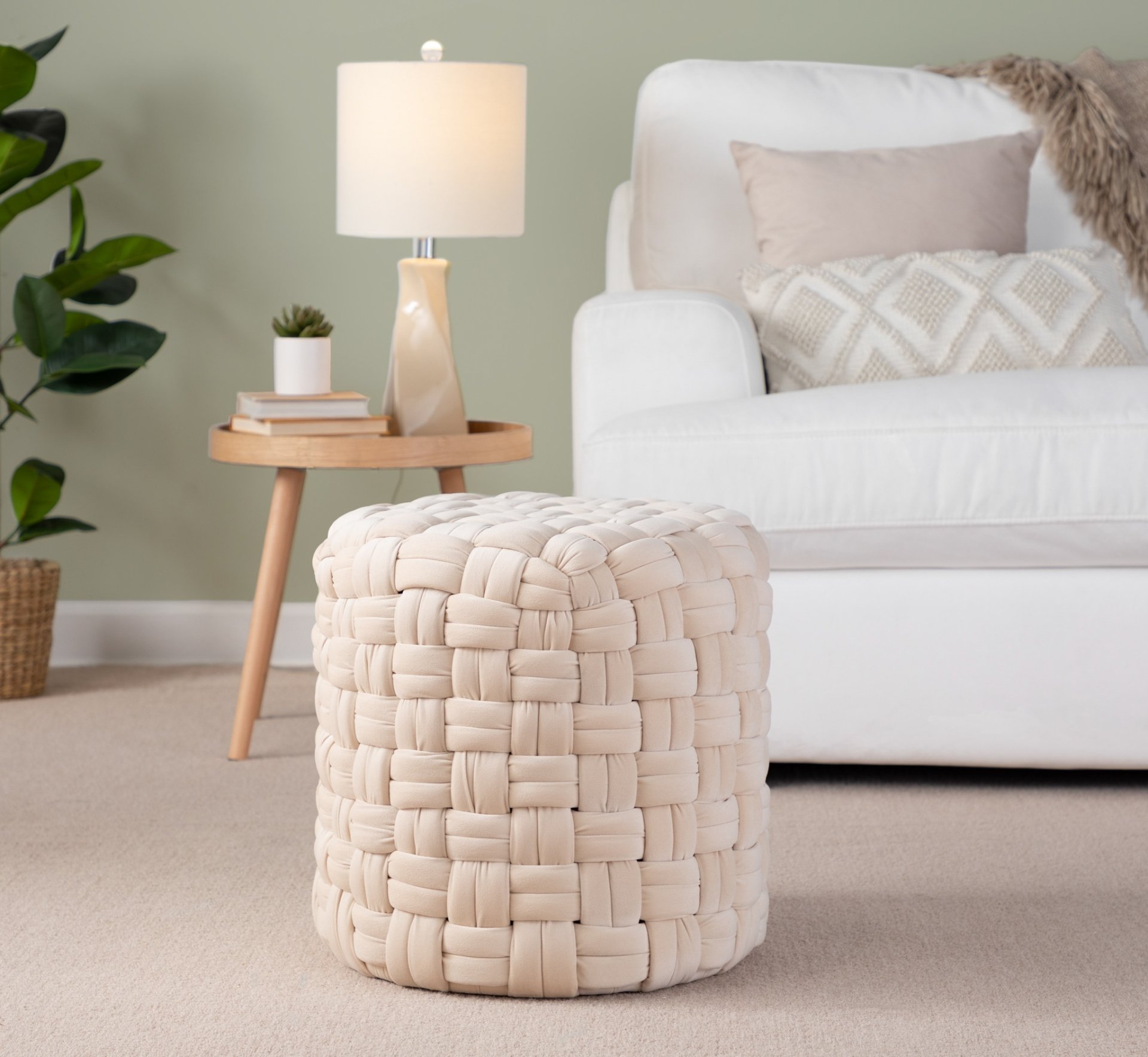 Braided - Round Ottoman - Cream - Velvet - Image 4
