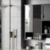Modern Wall Mounted Bathroom Medicine Cabinet, Bathroom Wall Storage Cabinet With Mirror, Over The Toilet Space Saver Cabinet With Towels Bar - Black - Image 25
