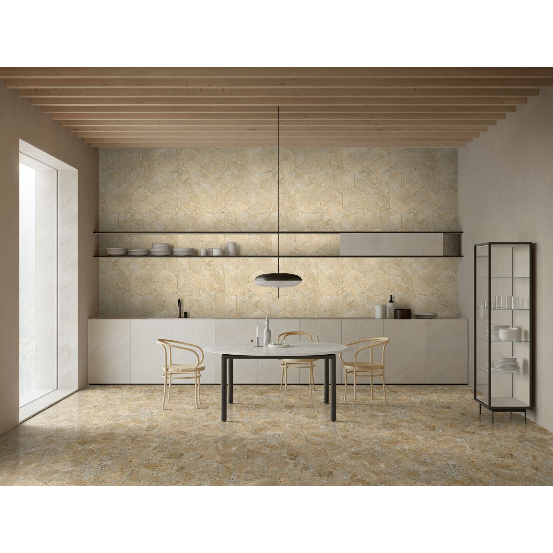 Hexagon Marble Tiles 3D Fluted Stone FS Textured (Set of 12) - Beige / Gold - Image 2