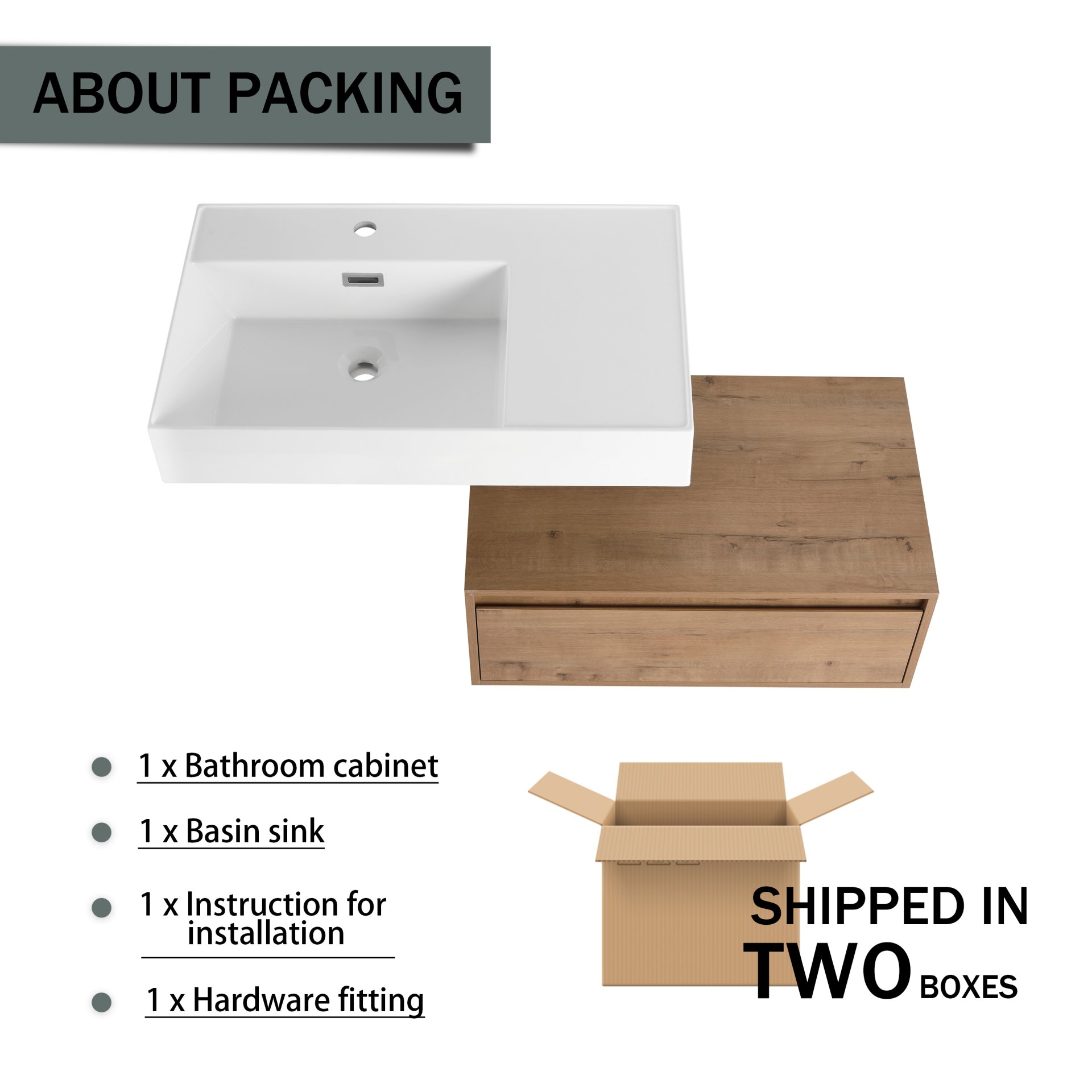 Modern Wall Mounted Bathroom Vanity With Resin Sink And Soft Close Drawer In Imitative - Imitative Oak - Image 7