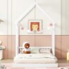 Full Roof-Framed Headboard Floor Bed With Headboard Guardrails - Without Slats White - Image 2