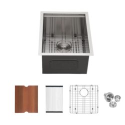 15" Undermount Kitchen Sink 16 Gauge Ledge Workstation - Brushed Nickel