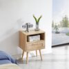 15.75" Rattan End Table With Drawer And Solid Wood Legs, Modern Nightstand, Side Table For Living Room, Bedroom - Natural - Image 2