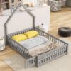 Full House-Shaped Headboard Floor Bed With Fence - Gray - Image 3