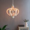 French Country Wood Chandelier, 6 Light Farmhouse Pendant Light Fixture With Adjustable Chain For Kitchen Foyer Hallway Entryway, Bulb Not Included - Beige - Image 3