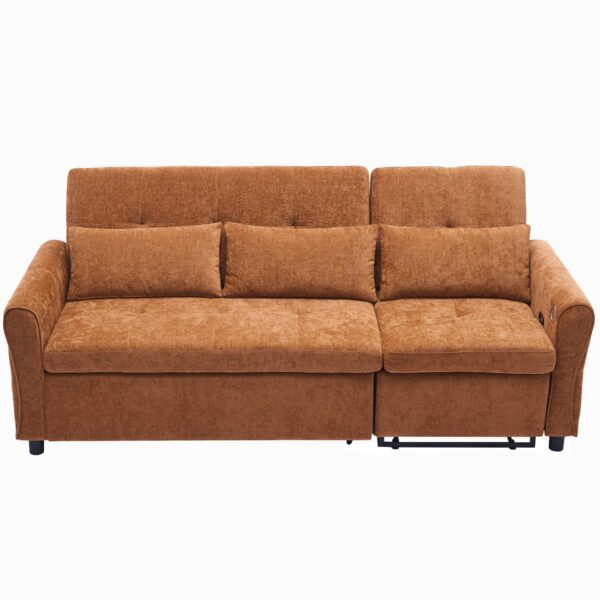 2 In 1 Sofa 3 Seater Sofa With Sofa Bed And Reversible Recliner - Orange