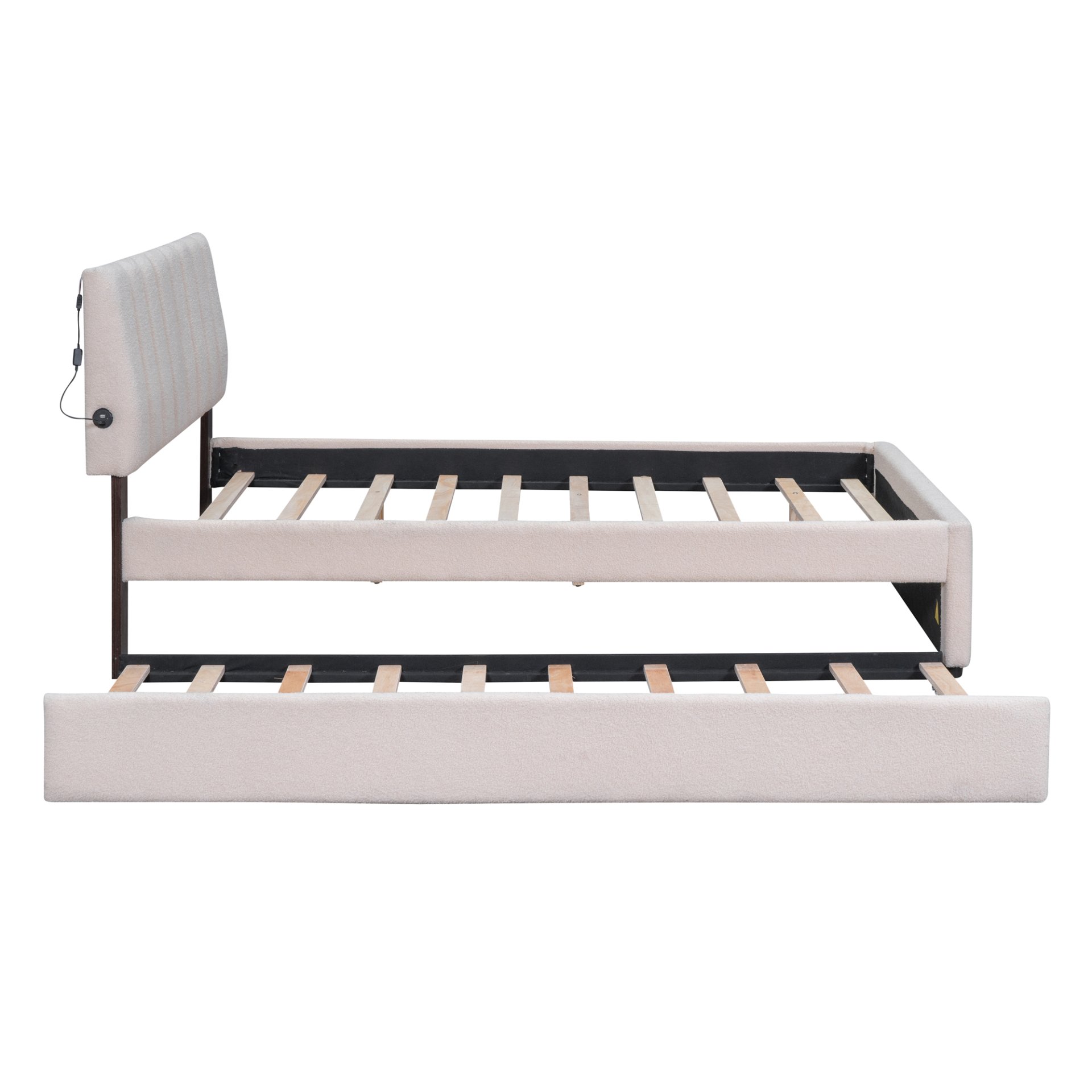 Full Size Upholstered Platform Bed With Twin Size Trundle - Beige - Image 5