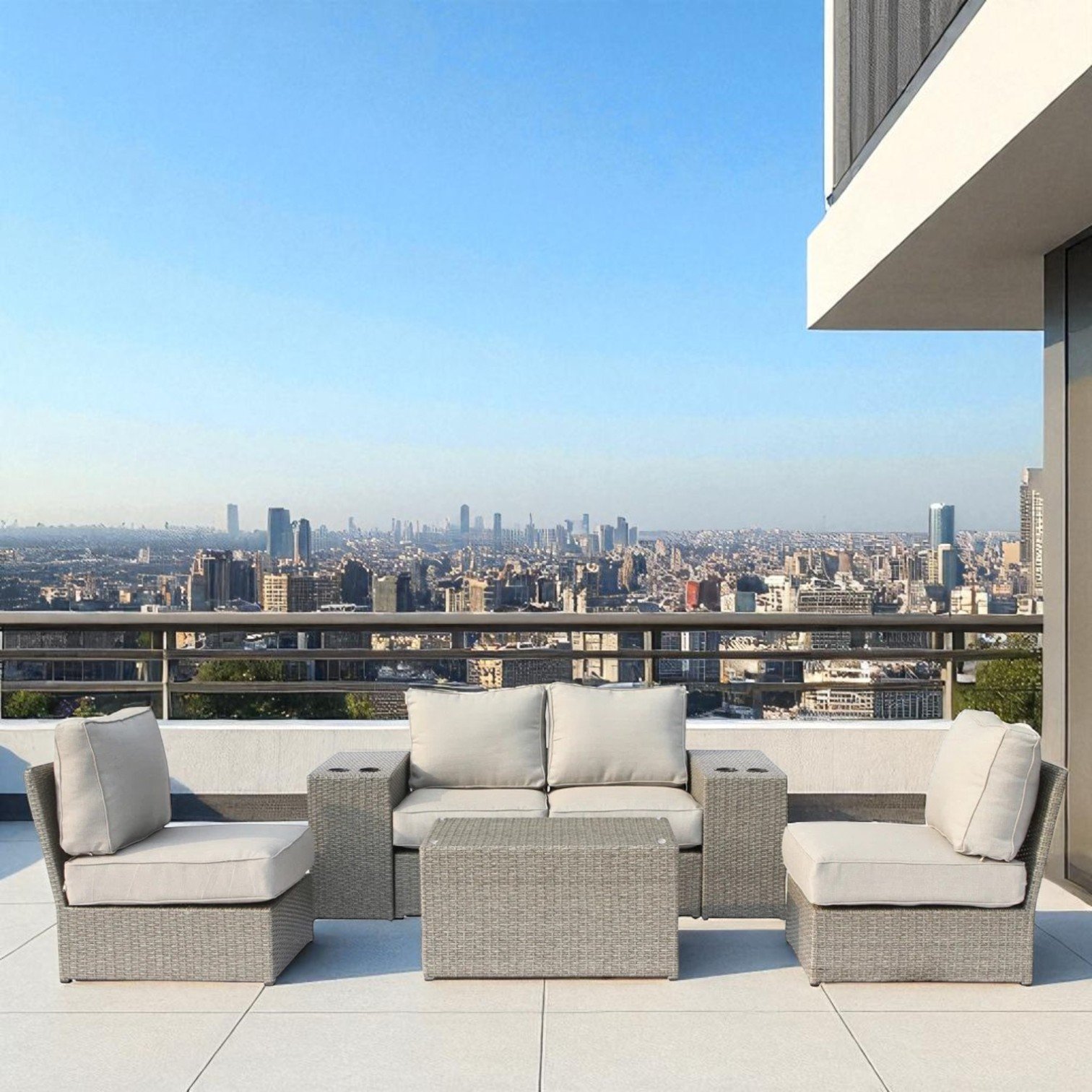 All Weather Patio Sectional Set For 4, Includes Cushions - Gray Mix - Image 6