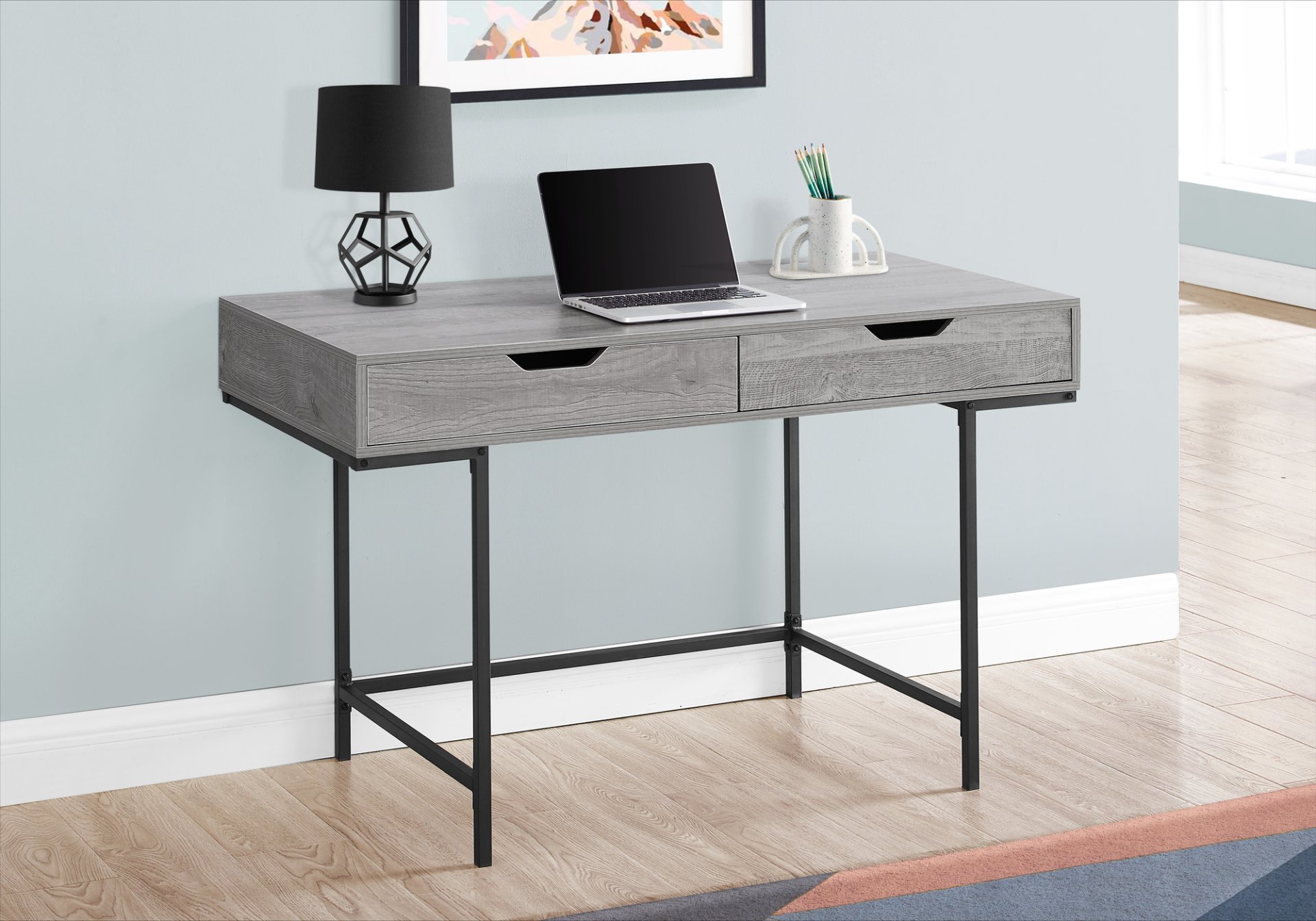 Computer Desk For Home Office, Laptop, 2 Storage Drawers, Contemporary And Modern - Gray - Image 4