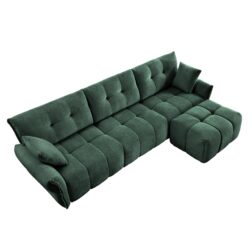 Stylish 3 Seater Sofa Set With Ottoman And Pillows, Textured, High Resilience Cushions - Green