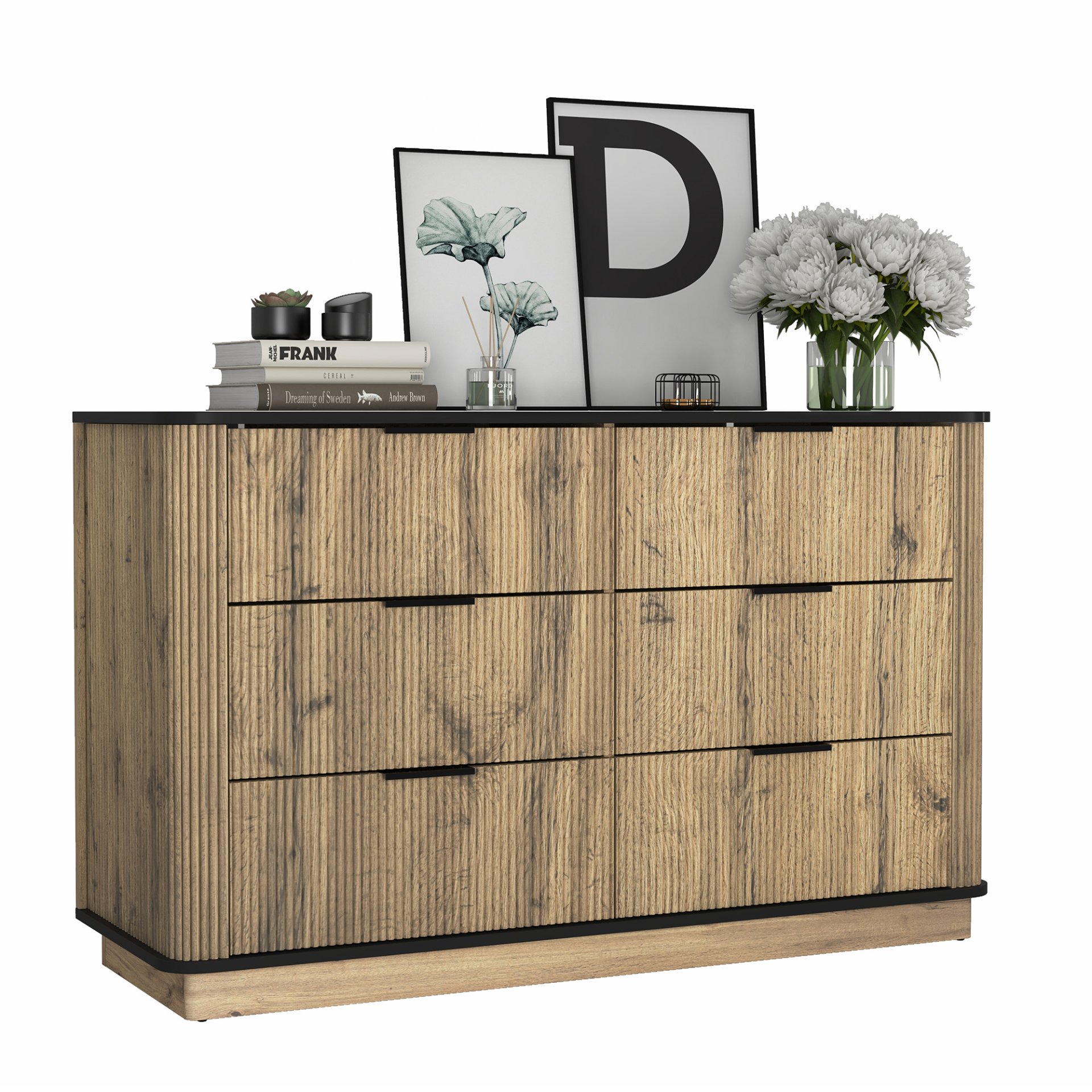 Modern 6 Drawer Cabinet With Metal Rounded Corners And Exquisite Handles Multi Functional Storage - Natural Wood - Image 16