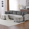 Sectional Sofa Pull Out Sofa Bed Versatile Sofa Sleeper With Large Storage Space, Two USB Ports And Two Cup Holders For Living Room - Gray - Image 12