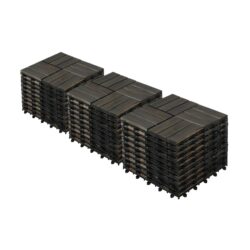 Acacia Wood Interlocking Deck Tiles Checker Pattern Square Acacia Hardwood For Outdoor Use , 30 Pieces - Dark Brown