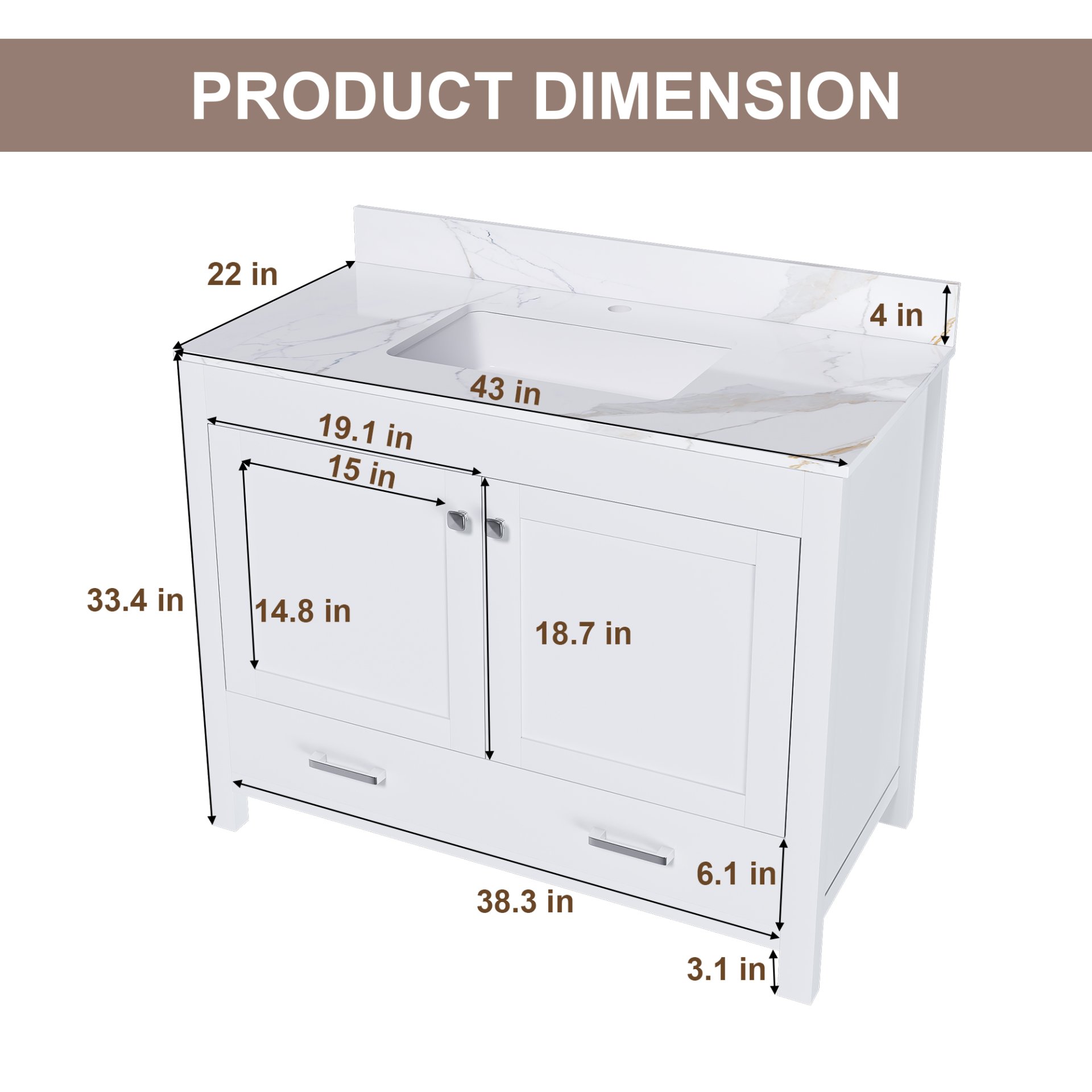 43" Bathroom Vanity, Multi Functional Cabinet, Doors And Drawer - White - Image 14