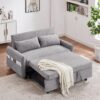 Pull Out Sleep Sofa Bed Loveseats Sofa Couch With Adjsutable Backrest, Storage Pockets, 2 Soft Pillows, USB Ports For Living Room, Bedroom, Apartment, Office - Gray - Image 10