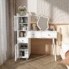 Vanity Dressing Table With LED Mirror & Storage Makeup Desk With 3 Drawers, 2 Open Shelves & 4 Hidden Cabinets - White - Image 7
