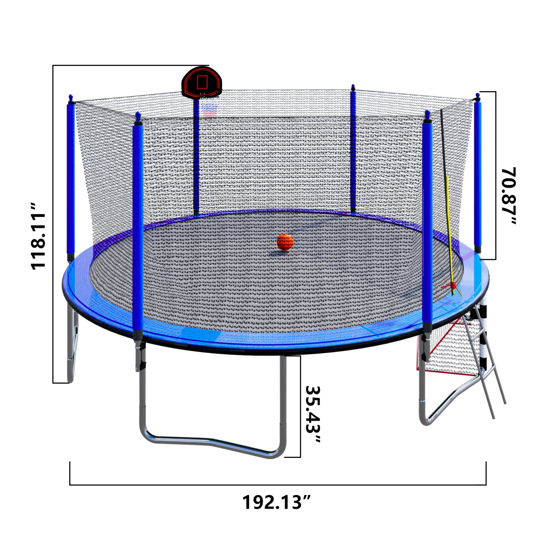 16Ft Trampoline With Basketball Hoop Pump And Ladder (Inner Safety Enclosure) With Soccer Goal - Blue - Image 3