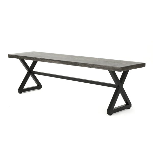 Modern Outdoor Aluminum Dining Bench With Steel Frame - Gray / Black