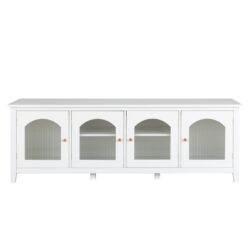 StylishTVcabinet, Entertainment CenterTV Stand, TVconsoletable, Media Console, Solidwood Frame, Changhong Glass Door, Metal Handle - Antique White