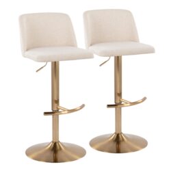 Toriano - Contemporary Adjustable Barstool With Swivel With Rounded T Footrest (Set of 2) - Cream / Gold