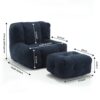 Modern Indoor Fluffy Bean Bag Chair With Memory Foam And Ottoman Super Soft Velvet - Blue - Image 3