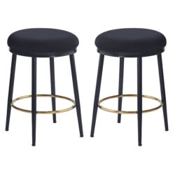 Modern Counter Stools (Set of 2), Counter Stools, Sponge Cushion, Footrest, Suitable For Kitchen / Bedroom / Dining Room - Black