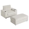 Oversized Chaise Lounge Indoor Rabbit Fur Sofa Bed With Storage Ottoman And Armrests Cup Holders With Deep Seat - Beige - Image 13