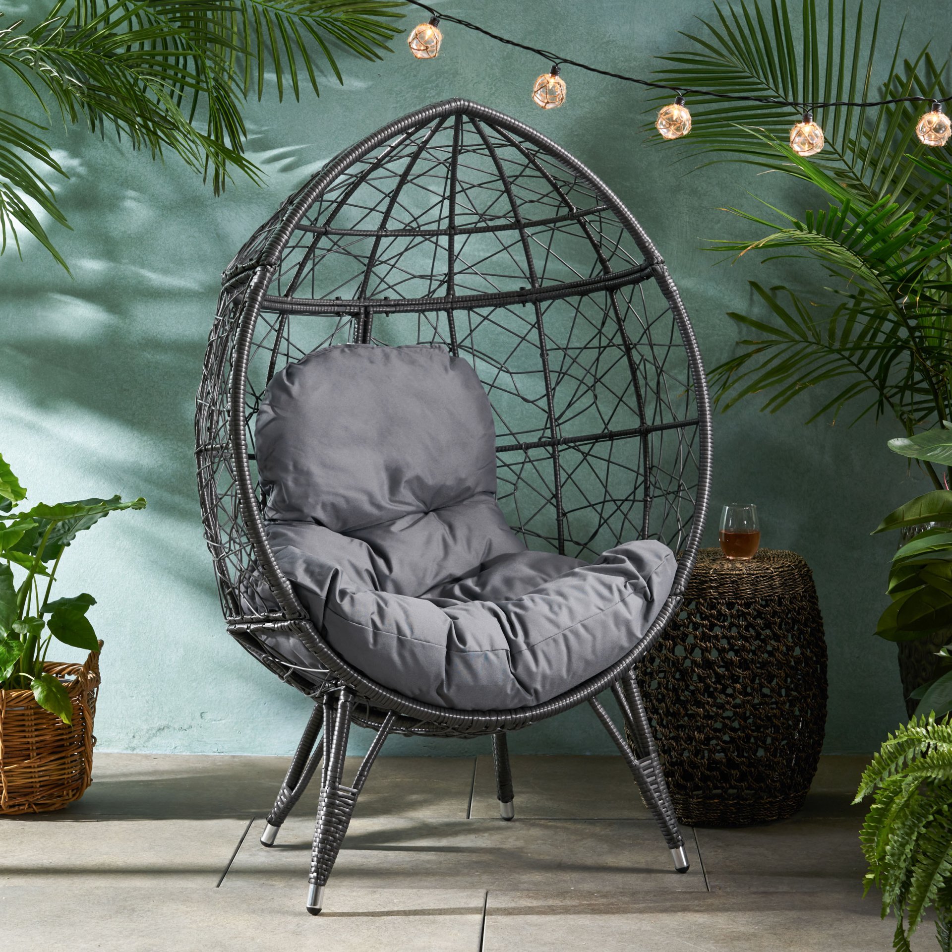 Cosmos - Round Hammered Iron Teardrop Chair - Gray - Image 4