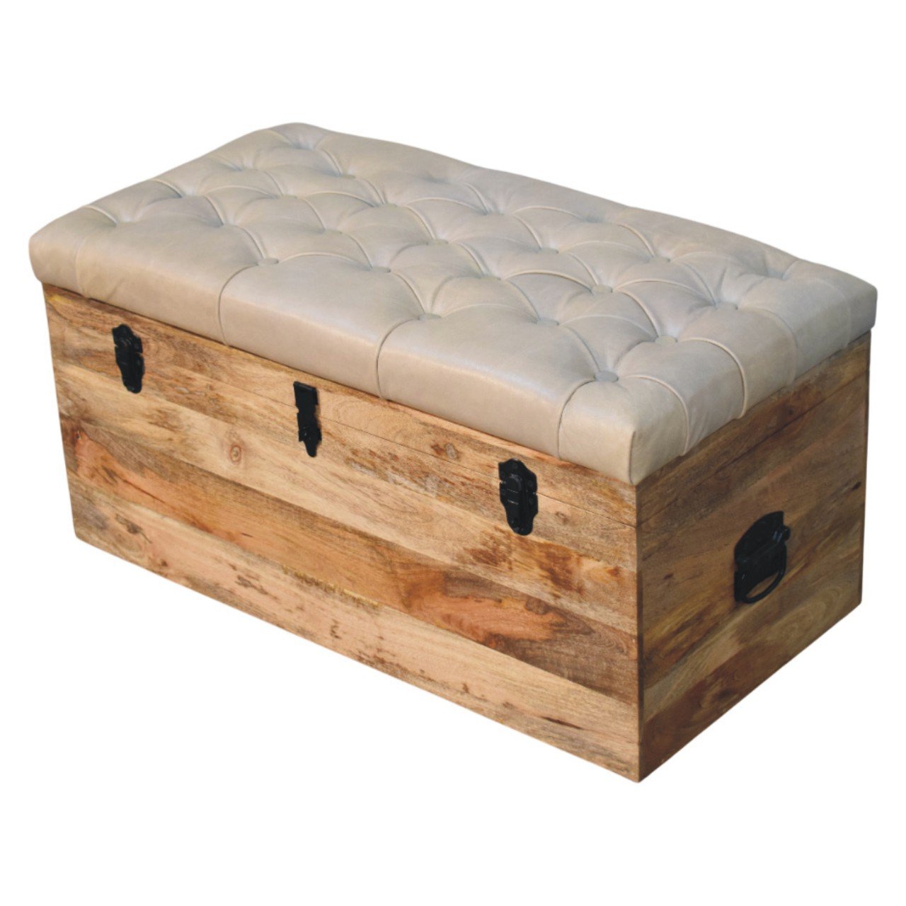 Buffalo - Hide Leather Storage Trunk - Beige / Brown - Image 5