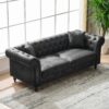 Chesterfield Sofa, High Tech Fabric Roll Armrest, 3 Seater Mid Century Modern Couch - Black - Image 4