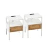 Rattan End Table With Power Outlet & USB Ports, Modern Nightstand With Drawer And Metal Legs, Side Table For Living Room, Bedroom (Set of 2) - White - Image 8