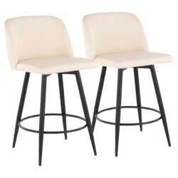 Toriano - Contemporary Fixed Height Counter Stool With Swivel With Round Footrest (Set of 2) - Cream / Black
