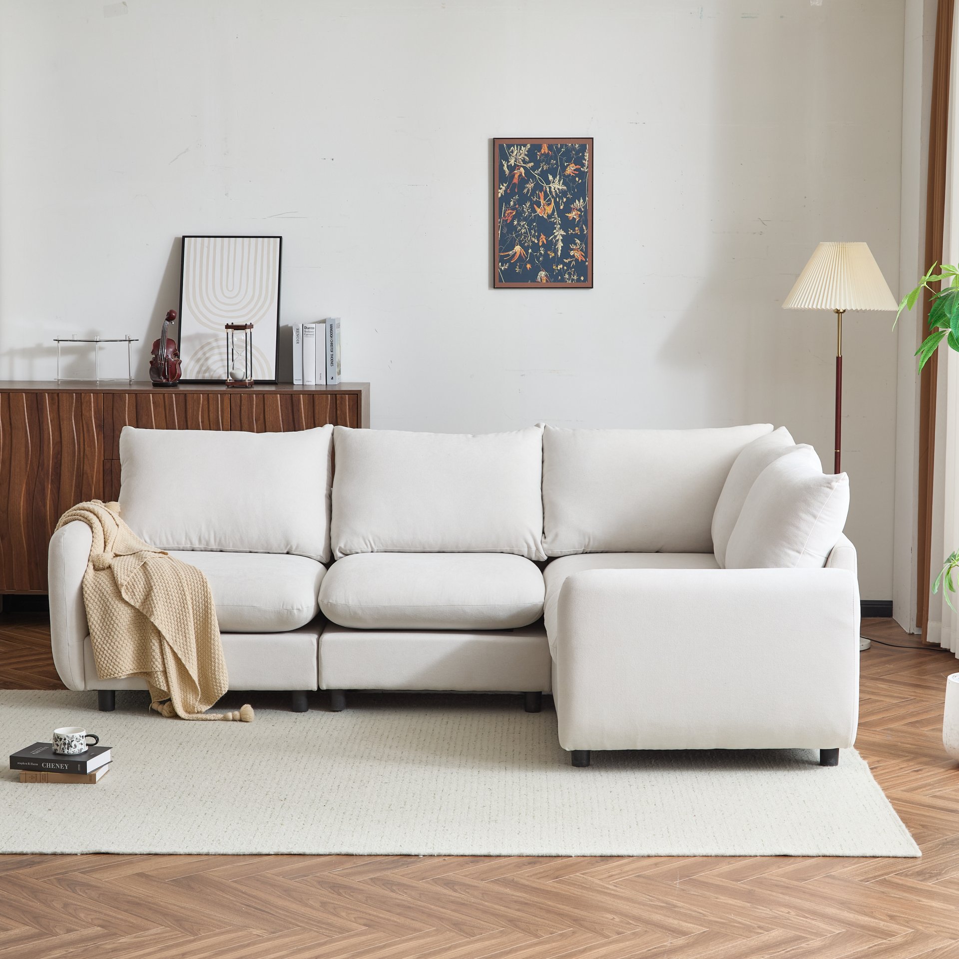 4 Piece L Shaped Modular Free Combination Sectional Sofa Couch For Living Room And Spacious Space - White - Image 6