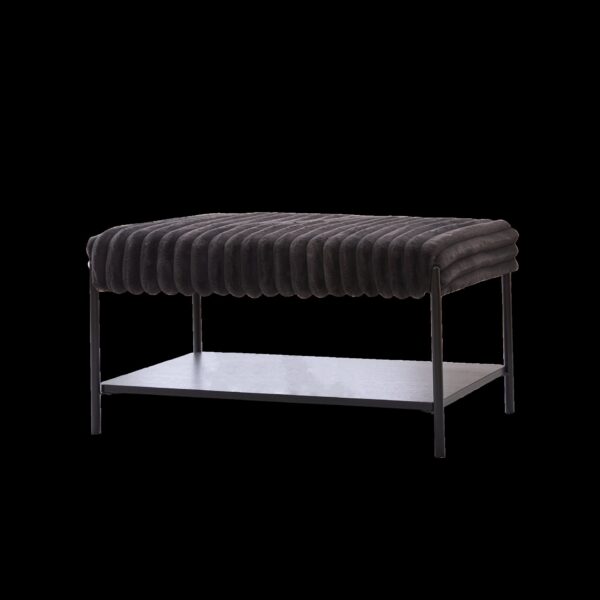 Upholstered Ottoman Coffee Table Foot Rest With Metal Legs And Wooden Storage Shelf - Charcoal