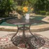 Tranquilius - Outdoor Round Dining Table With Lattice Tabletop, Umbrella Hole And Curved Legs - Bronze - Image 2