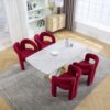 Contemporary Upholstered Accent / Dining Chair (Set of 2) Teddy Velvet Fabric With Sturdy Steel Frame - Red - Image 12