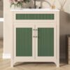 Bathroom Vanity Cabinet With Ceramic Sink Combo Set, Frame Modern Bathroom Storage Cabinet With Height Adjustable Shelf - Beige / Green - Image 26