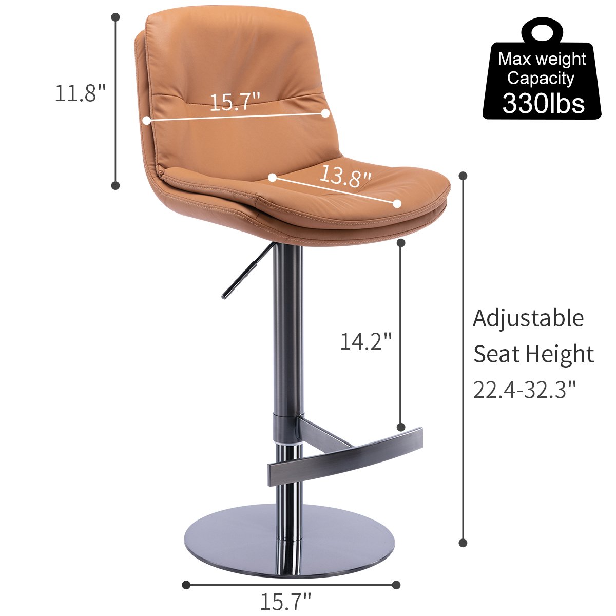 Swivel Bar Stool, Black Titanium Stainless Steel Base And Footrest, Grade, Faux Leather Bar Chair With Backrest - Brown - Image 5