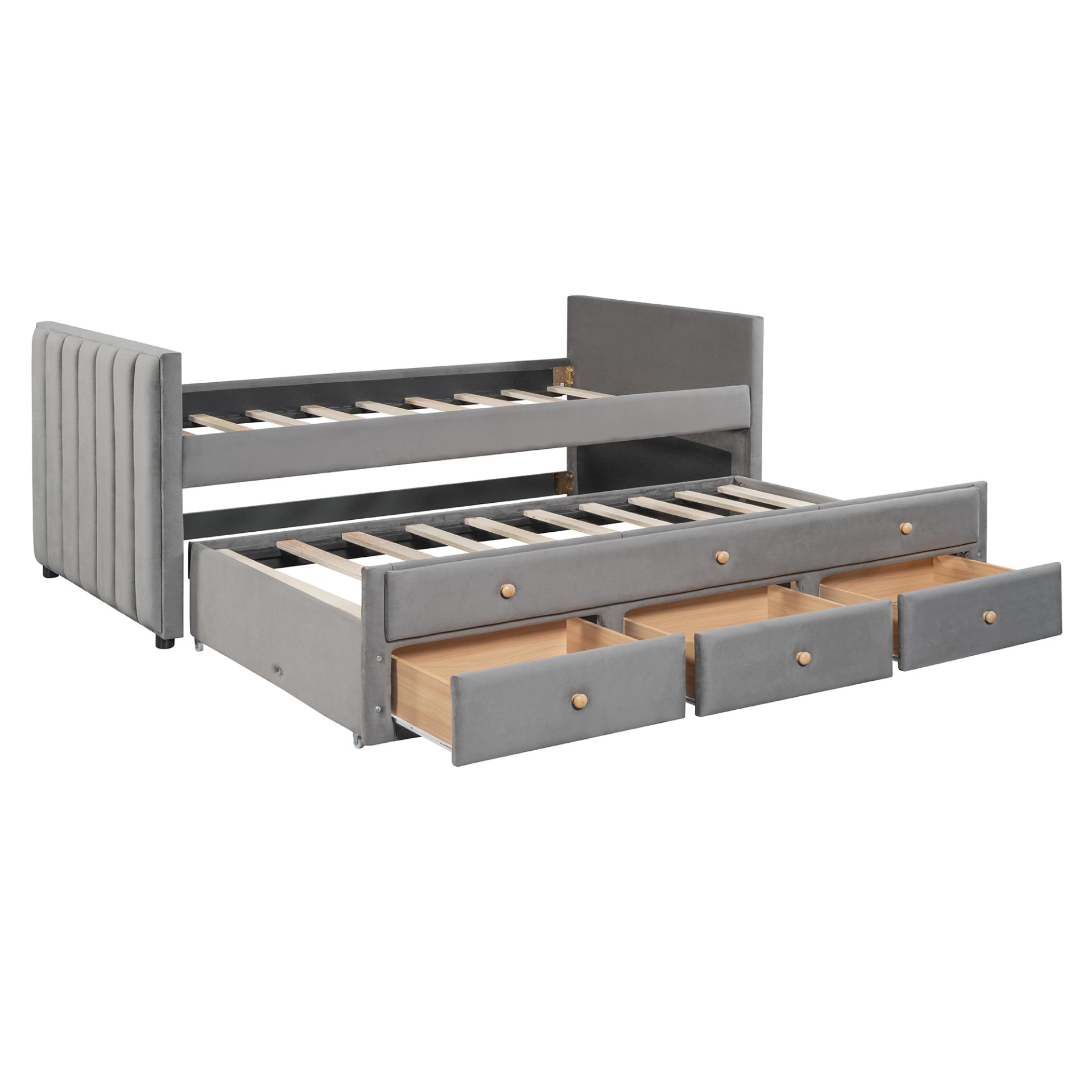 Twin Size Upholstered Daybed With Twin Size Trundle And Drawers - Gray - Image 4