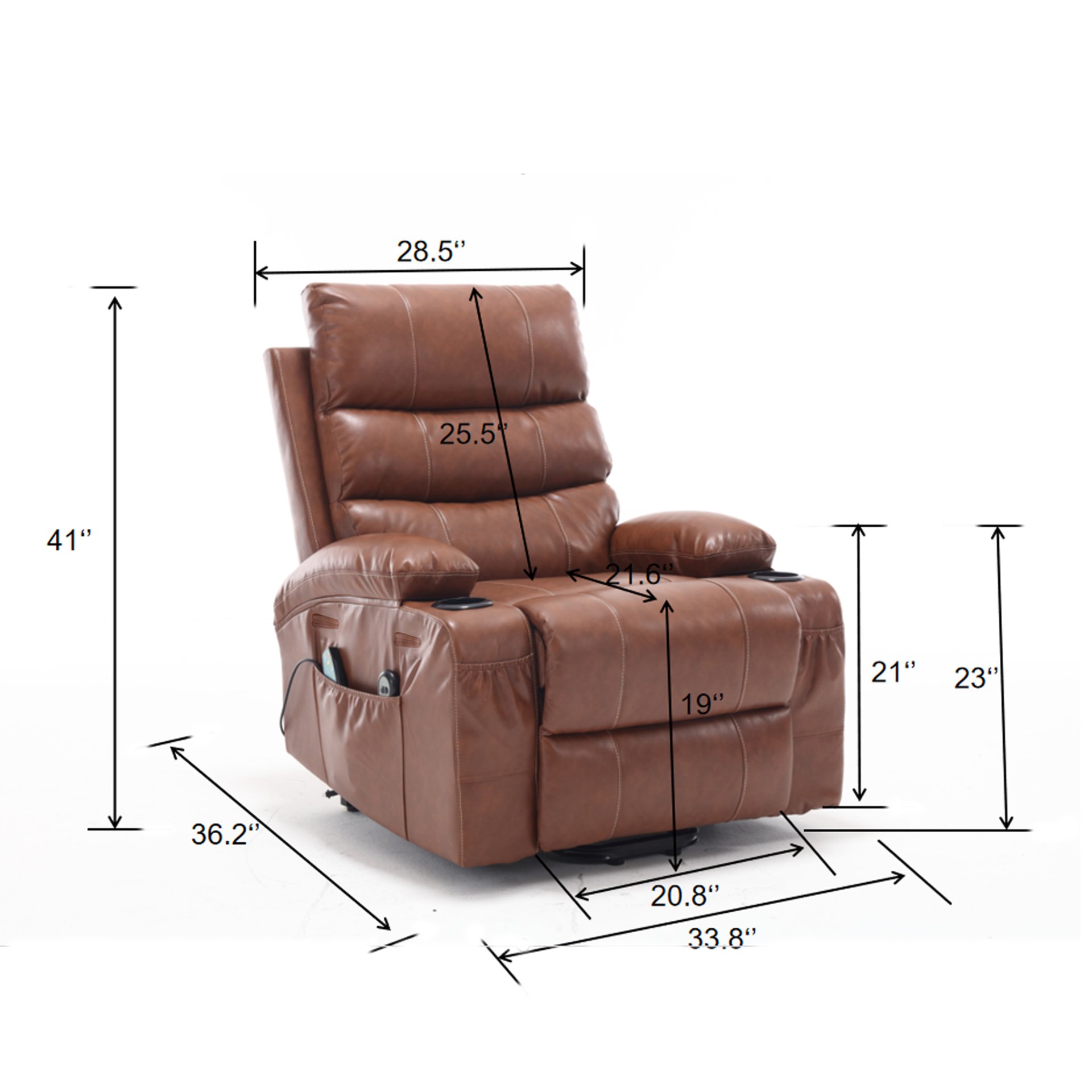 Electric Power Lift Recliner Chair Sofa, Vibration Massage, And Cup Holders - Brown - Image 3