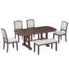6 Piece Extendable Dining Table Set, Wood Table With Removable Leaf, 4 Upholstered Chairs And Bench - Cherry - Image 11
