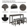 4 Piece Bar Table Set With Power Outlet, Bar Table Set With Chairs, Sofa Bar Table With Stools, Behind Couch Table With 3 Padded Stools, For Living Room, Dining Room - Dark Gray - Image 5